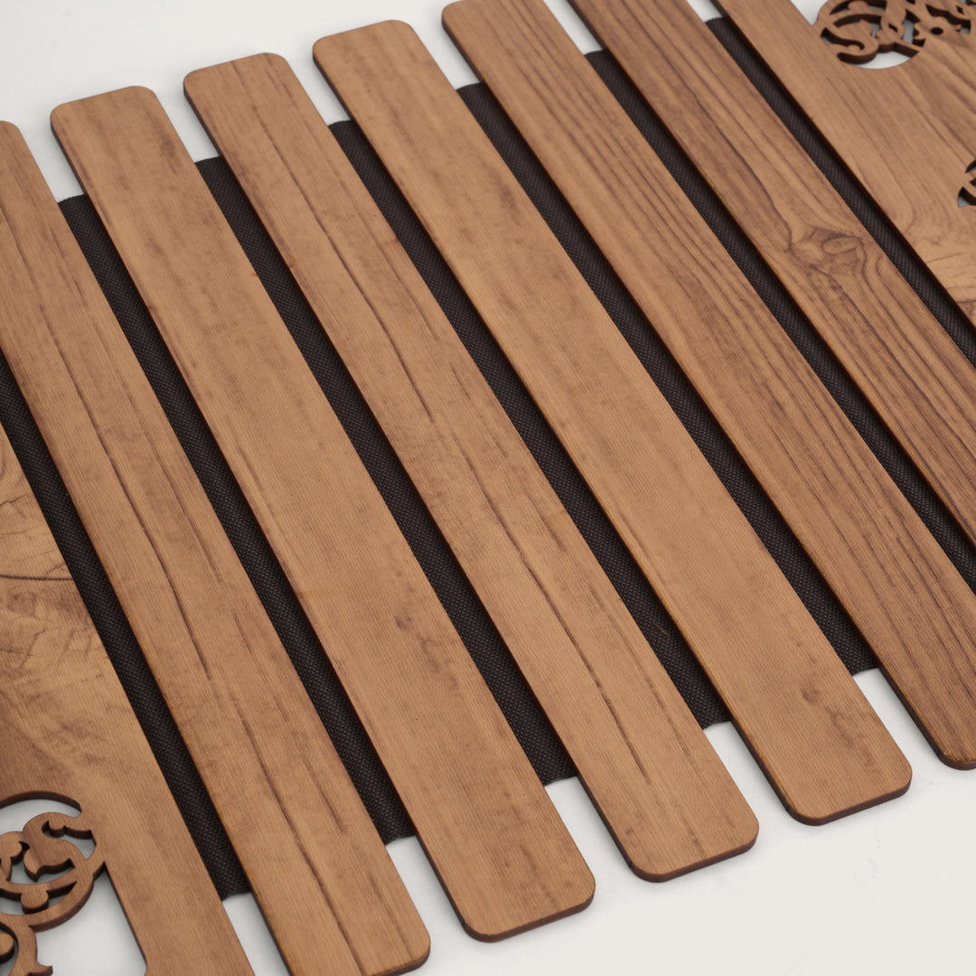 Artisan Oak-Tone Slat Placemats with Laser-Cut Medallions - Set of 2