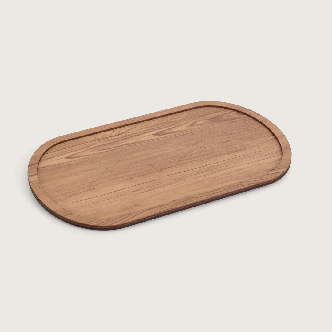 Contemporary Oak-Tone Oval Sofa Tray