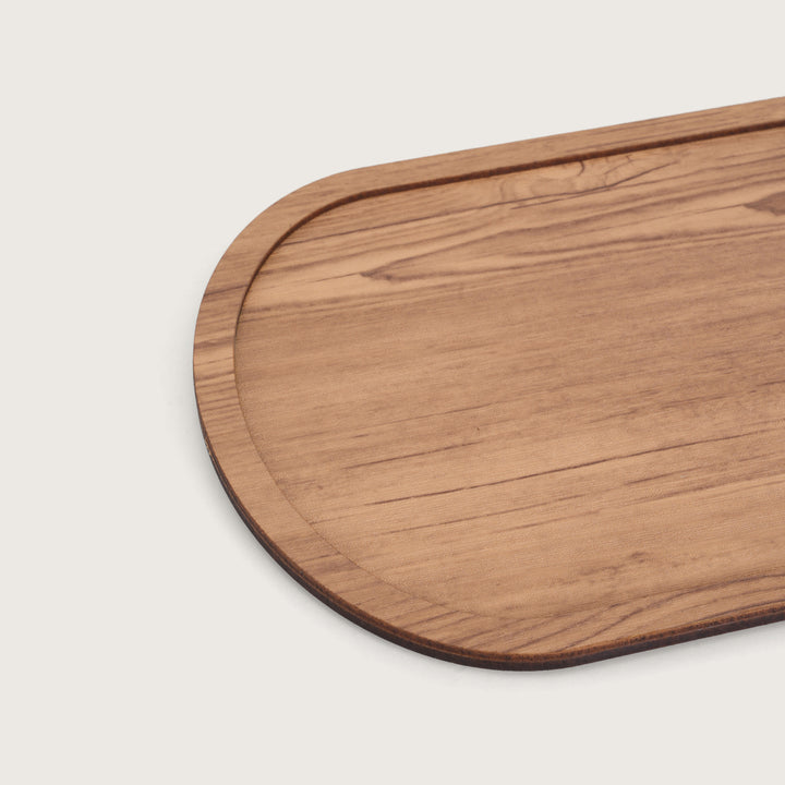 Contemporary Oak-Tone Oval Sofa Tray