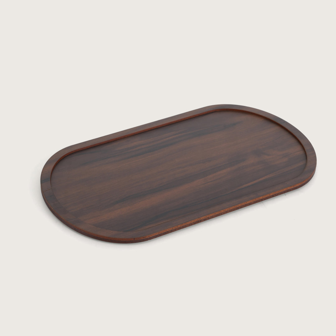 Contemporary Oak-Tone Oval Sofa Tray