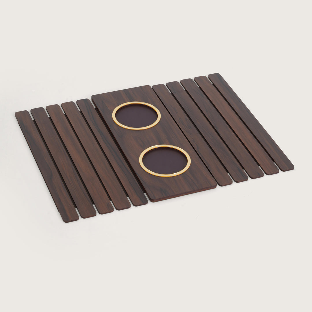 Contemporary Espresso Rigid Sofa Armrest Tray with Anti-Slip Center