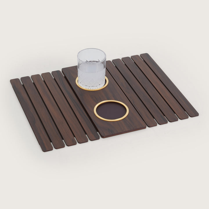 Contemporary Espresso Rigid Sofa Armrest Tray with Anti-Slip Center