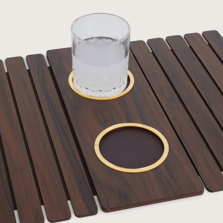 Contemporary Espresso Rigid Sofa Armrest Tray with Anti-Slip Center