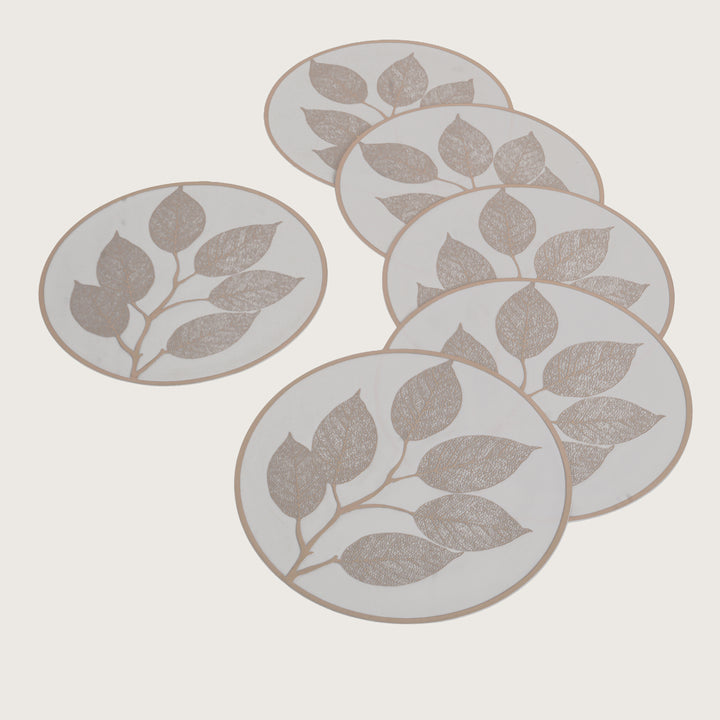 Elegant Leaf Engraved Round Placemat Set of 6