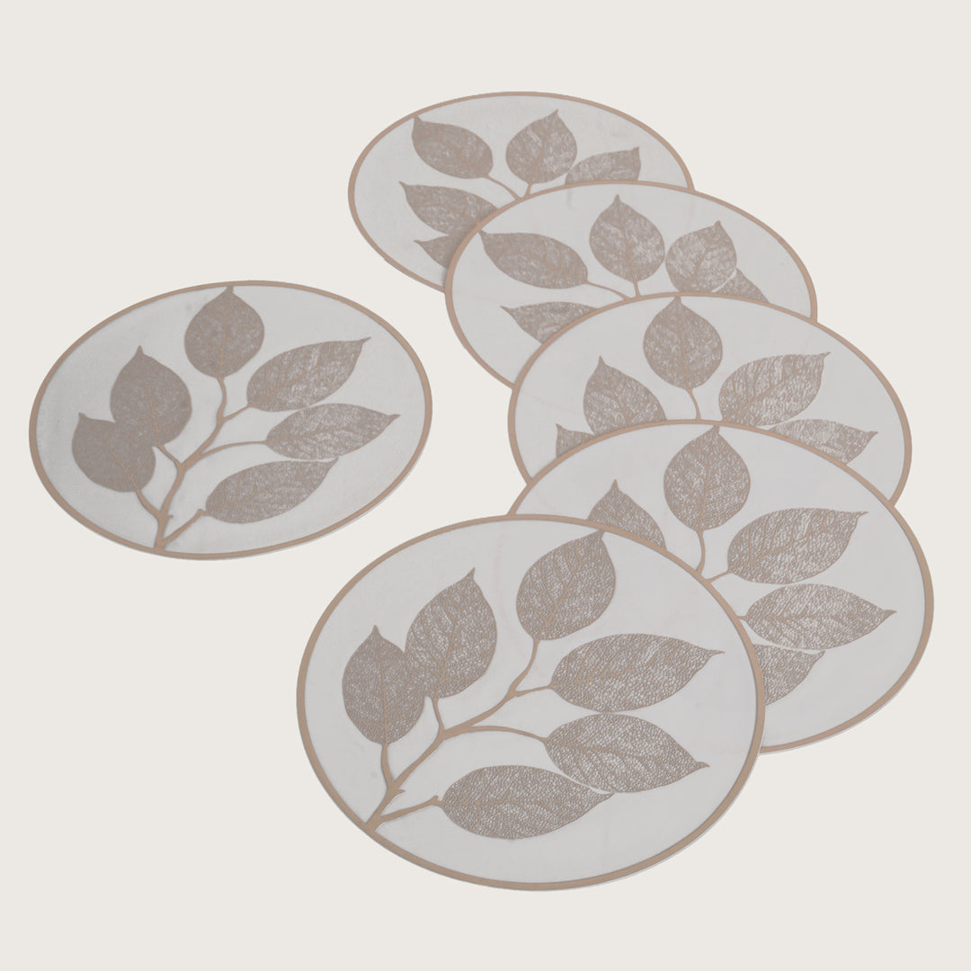 Elegant Leaf Engraved Round Placemat Set of 6