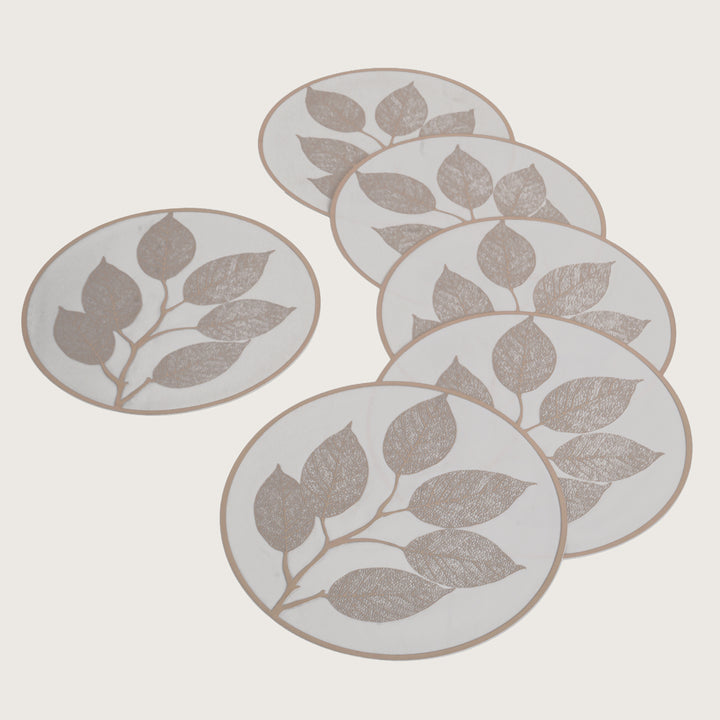 Elegant Leaf Engraved Round Placemat Set of 6