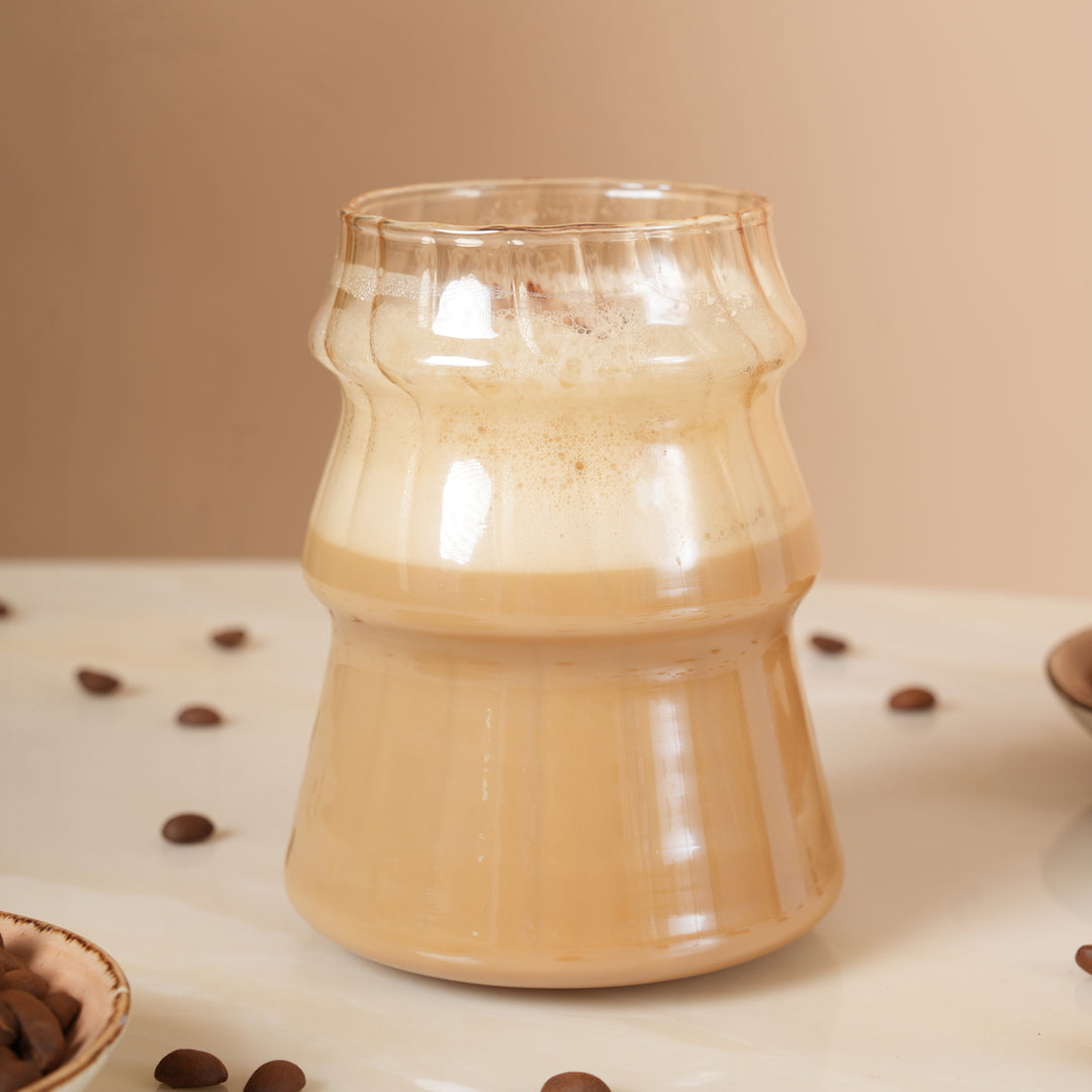 Golden Ripple Glass Tumbler with Bamboo Lid and Glass Straw