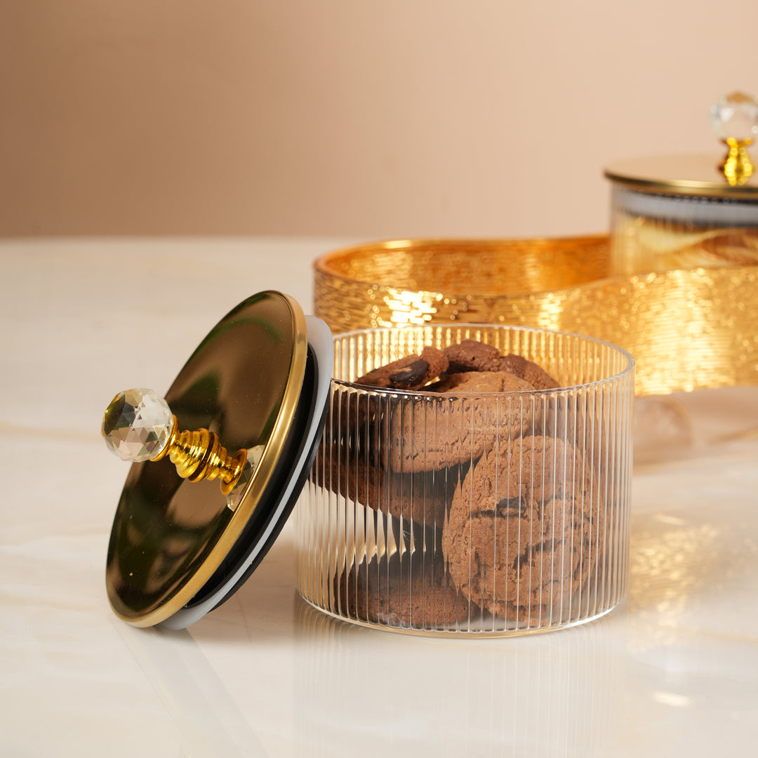 Gilded Chariot Serving Set - Set of 3 Glass Jars in Gold Carriage