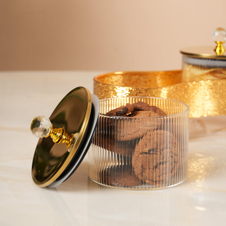 Gilded Chariot Serving Set - Set of 3 Glass Jars in Gold Carriage