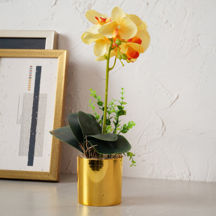 Artificial Yellow Plant with Golden Pot - Yellow