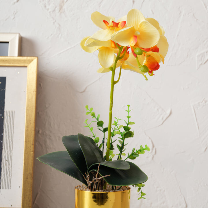 Artificial Yellow Plant with Golden Pot - Yellow