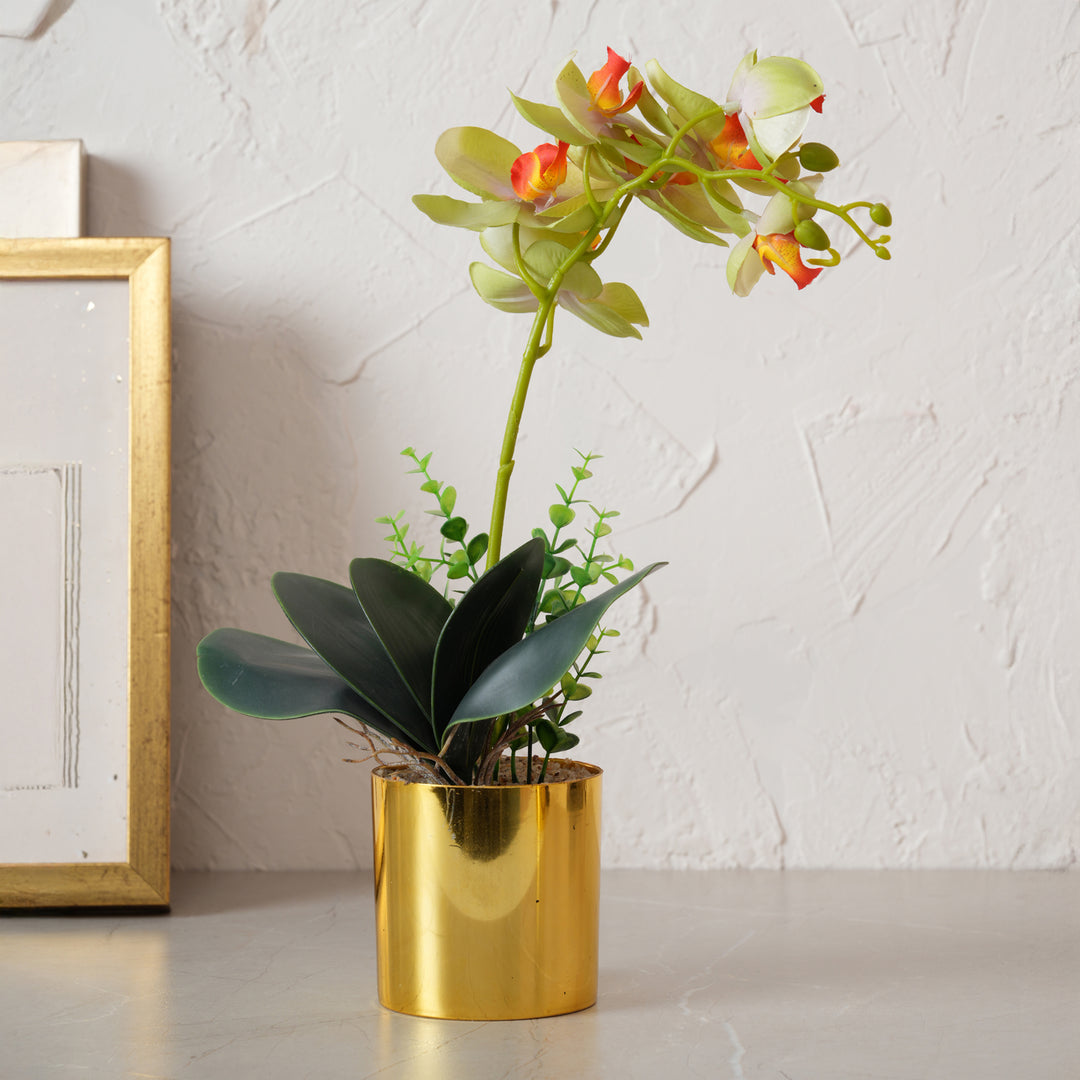 artificial plants in gold pot Artificial Green Plant with Golden Pot