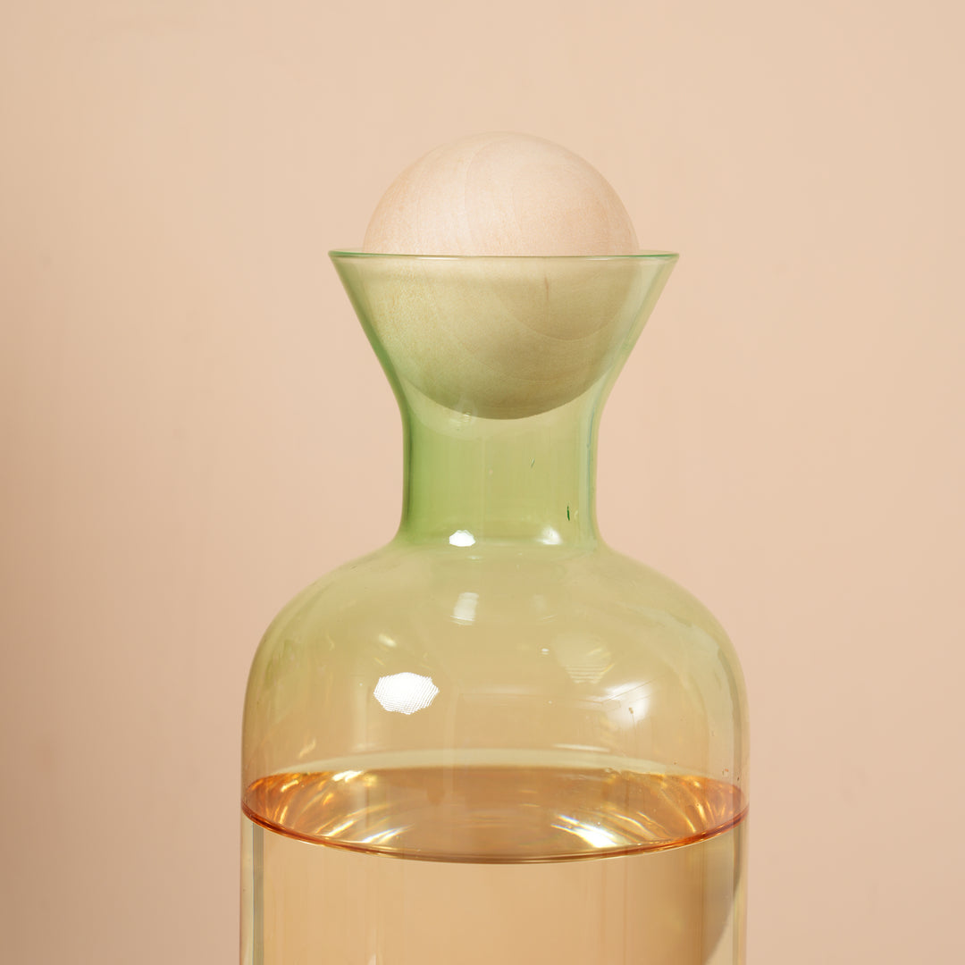 Modern Glass Decanter Set with Spherical Wood Lid and 6 Tumblers