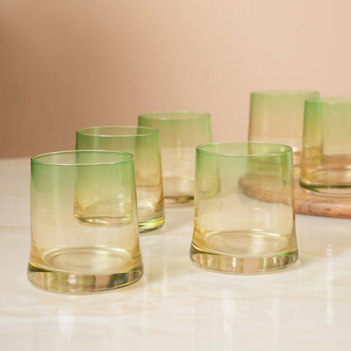 Modern Glass Decanter Set with Spherical Wood Lid and 6 Tumblers