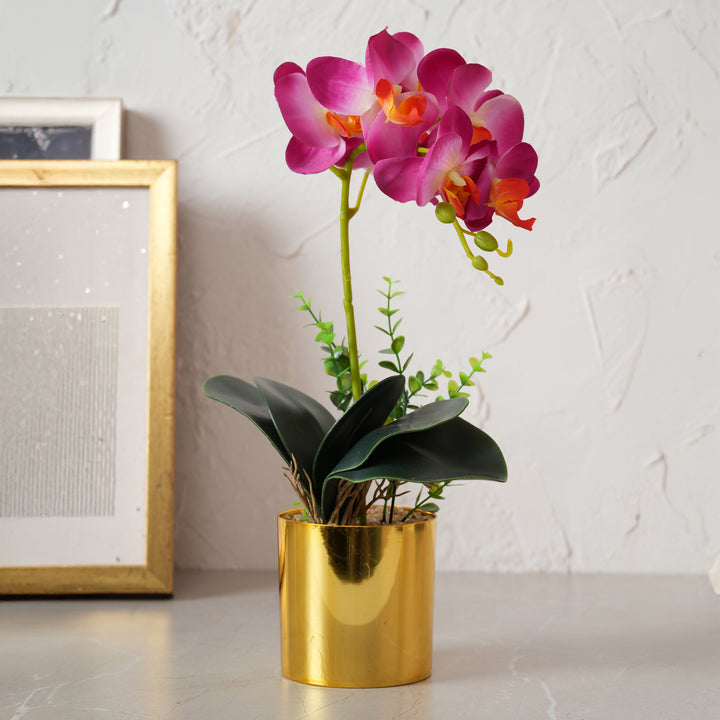 Artificial Red Plant with Golden Pot - Burgundy