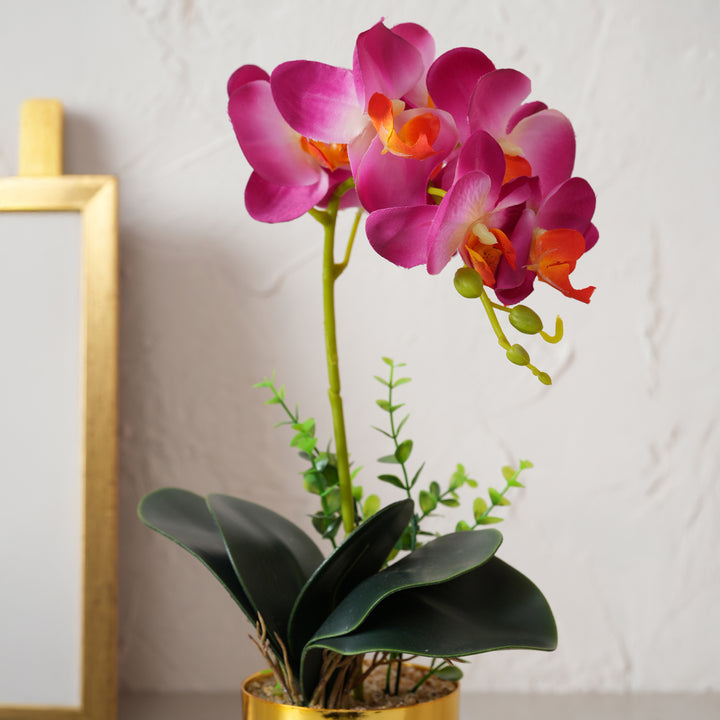 Artificial Red Plant with Golden Pot - Burgundy