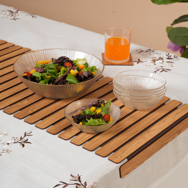 Anitique Glass Serving Bowl Set with Gold Rim – 1 Large Bowl & 6 Individual Bowls