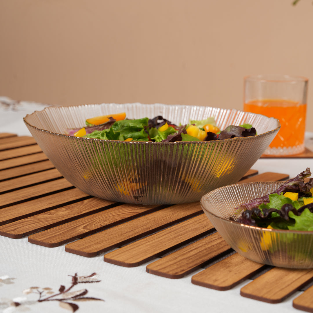 Anitique Glass Serving Bowl Set with Gold Rim – 1 Large Bowl & 6 Individual Bowls