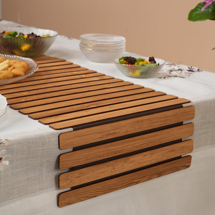 Architectural Slatted Table Runner-14*36 Inches Oak & Dark Brown