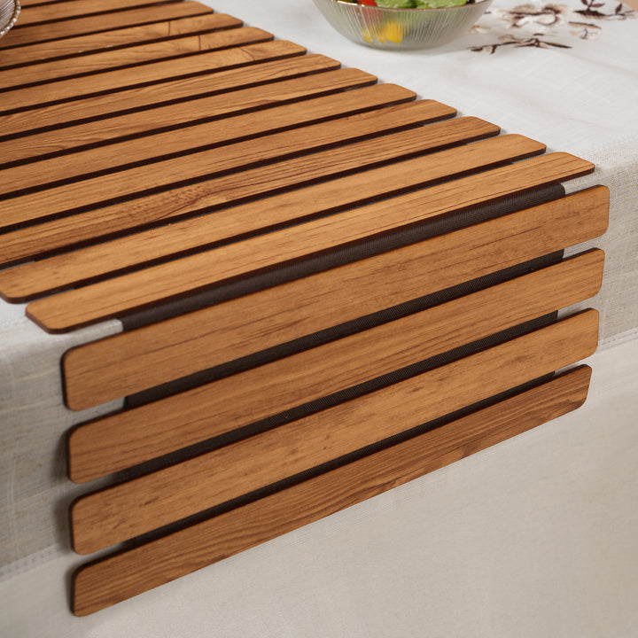 Architectural Slatted Table Runner 14X72 Inches Oak & Dark Brown