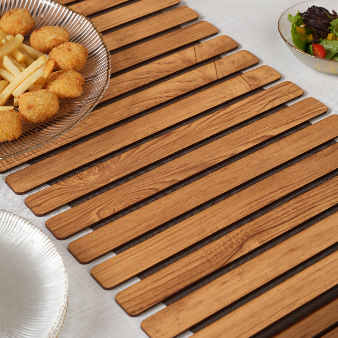 Architectural Slatted Table Runner-14*36 Inches Oak & Dark Brown