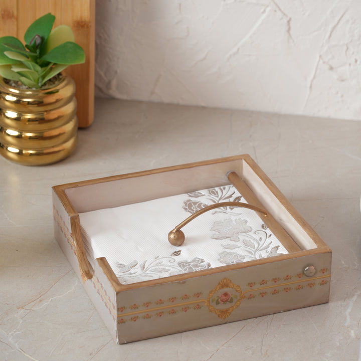 Printed Wooden Napkin Holder | Tissues Holder - Beige