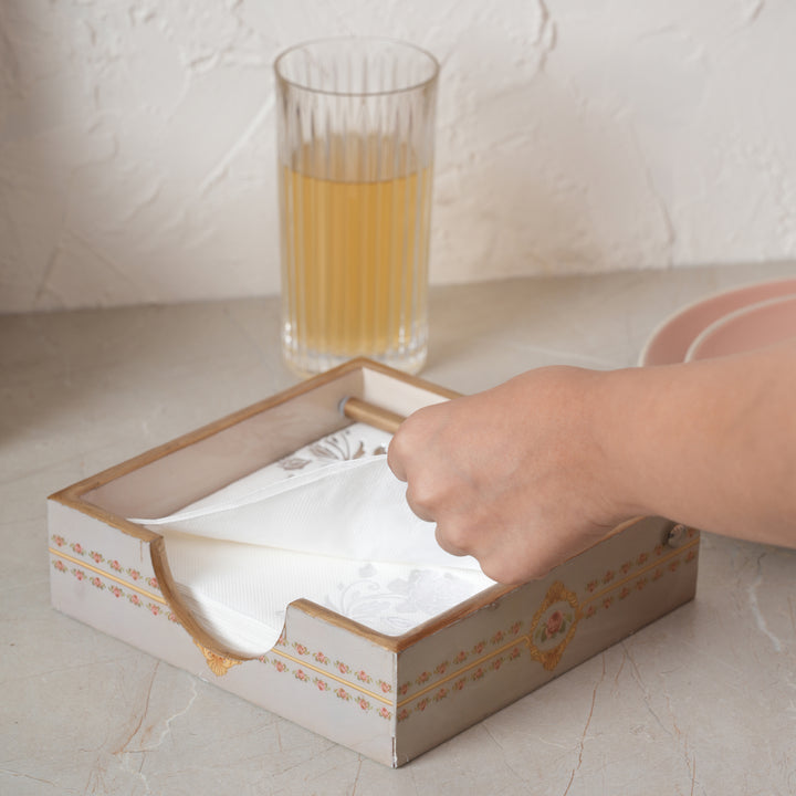 Printed Wooden Napkin Holder | Tissues Holder - Beige