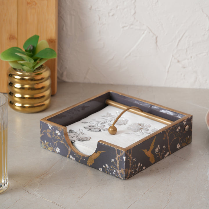 Printed Wooden Napkin Holder | Tissues Holder - Black