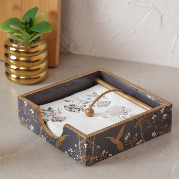 Printed Wooden Napkin Holder | Tissues Holder - Black
