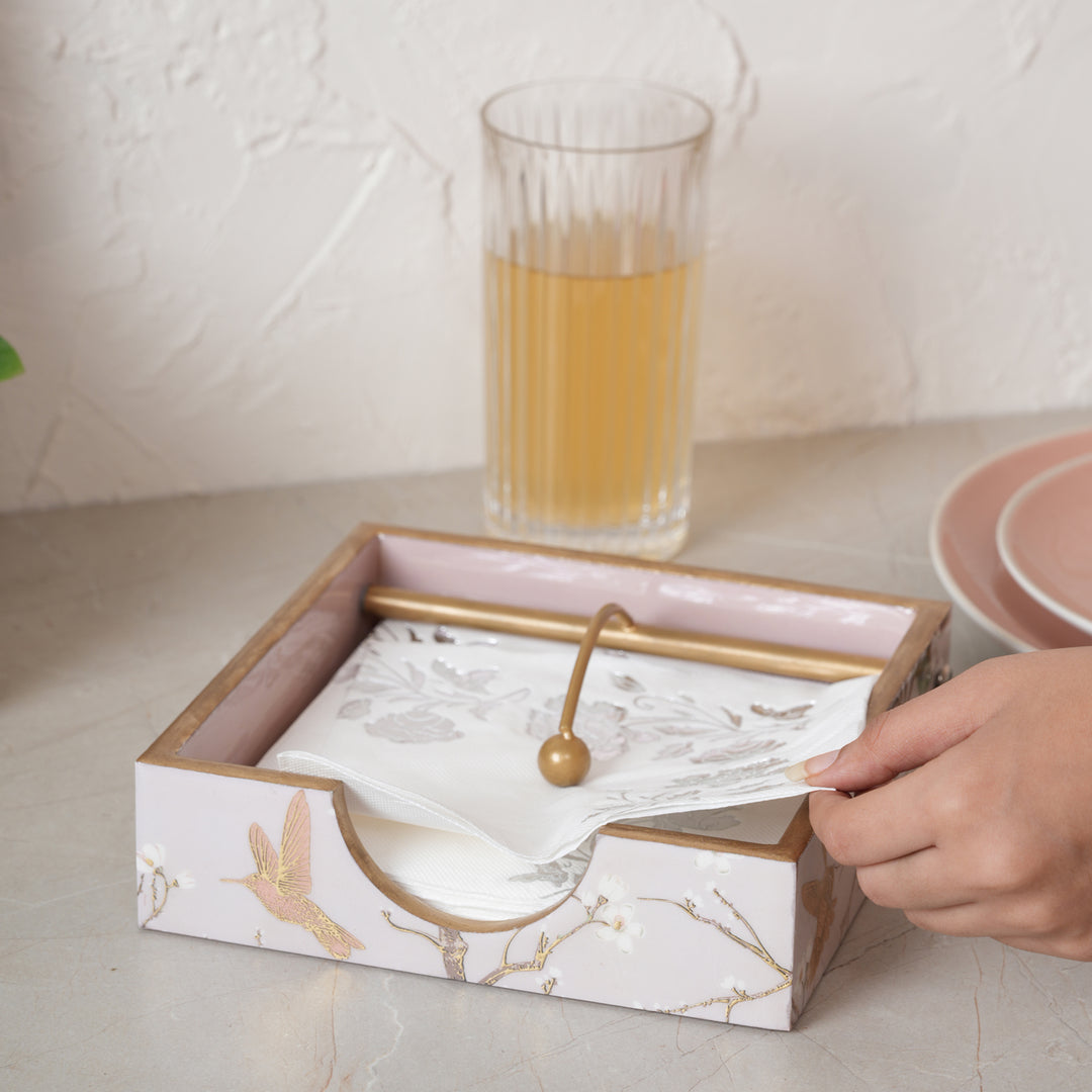 Printed Wooden Napkin Holder | Tissues Holder - White