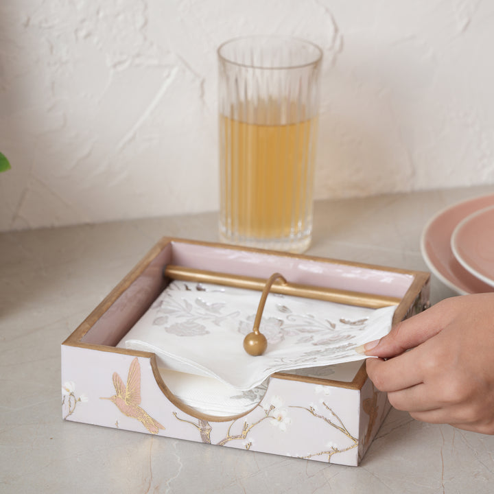 Printed Wooden Napkin Holder | Tissues Holder - White