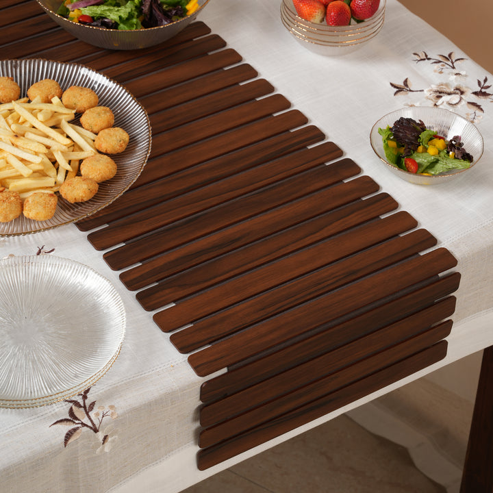 Architectural Slatted Table Runner 14X72 Inches Oak & Dark Brown