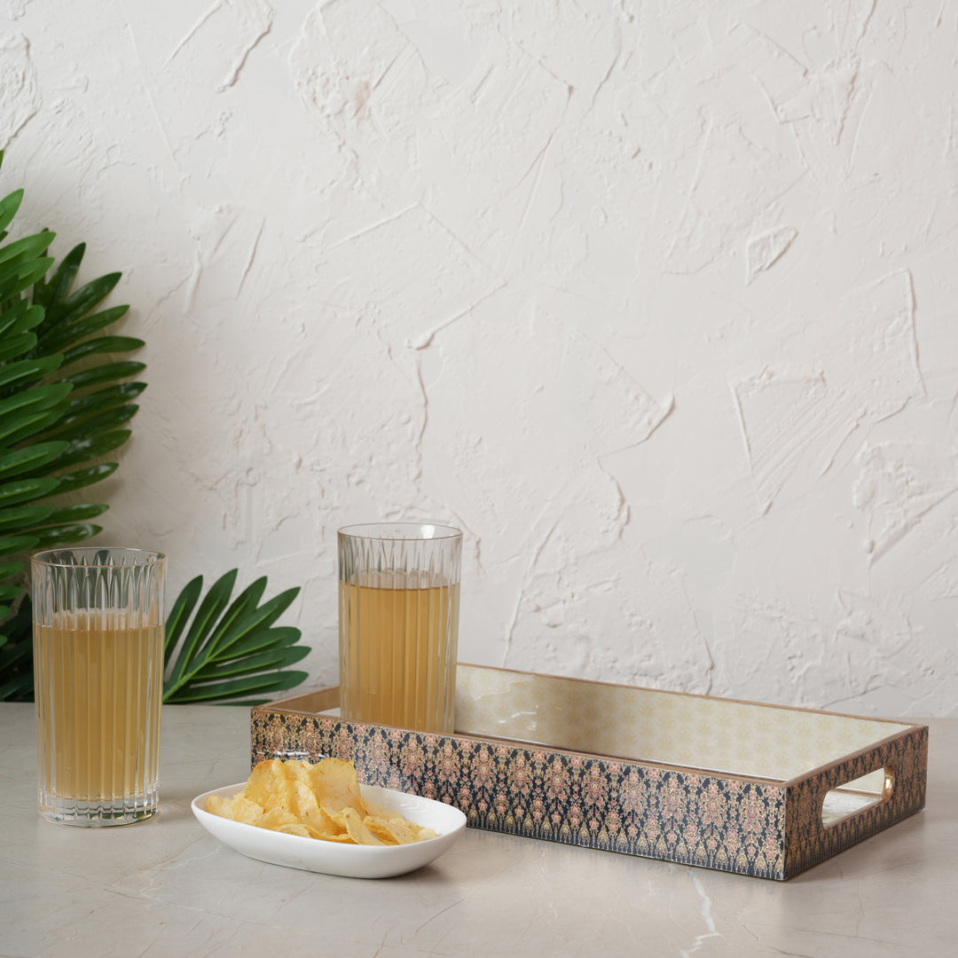Printed Mor Pankh Tray For Dining & Serving - Set of 3