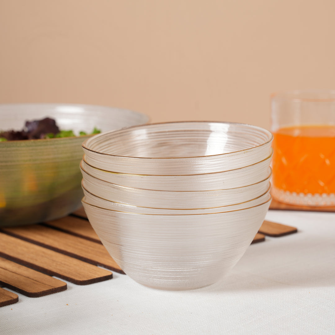 Luxe Glass Serving Bowl Set with Gold Rim – 1 Large Bowl & 6 Individual Bowls
