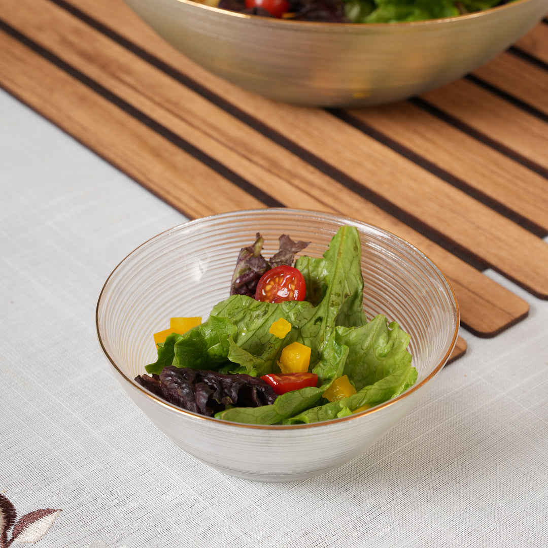 Luxe Glass Serving Bowl Set with Gold Rim – 1 Large Bowl & 6 Individual Bowls