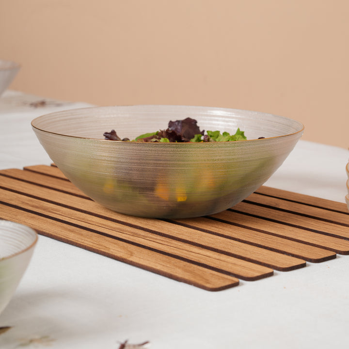 Luxe Glass Serving Bowl Set with Gold Rim – 1 Large Bowl & 6 Individual Bowls