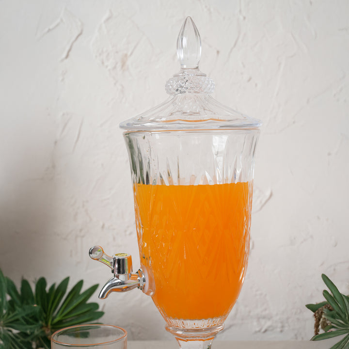 Beverage Glass Dispenser 2000ML with Glass Tumblers 350ML Set of 6 | Stripe