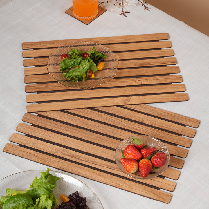 Contemporary Oak-Tone Slatted Placemat Set of 2
