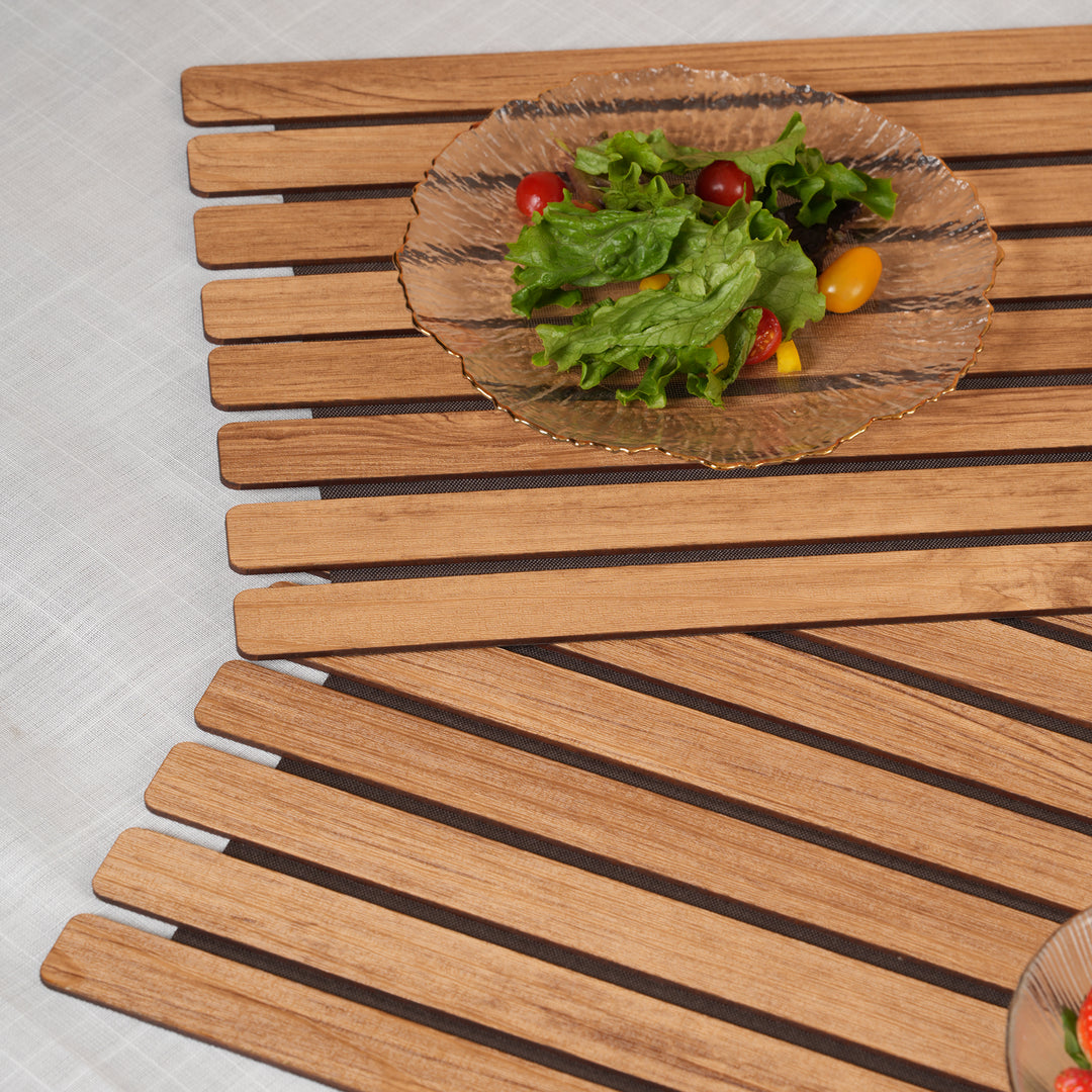Contemporary Oak-Tone Slatted Placemat Set of 2