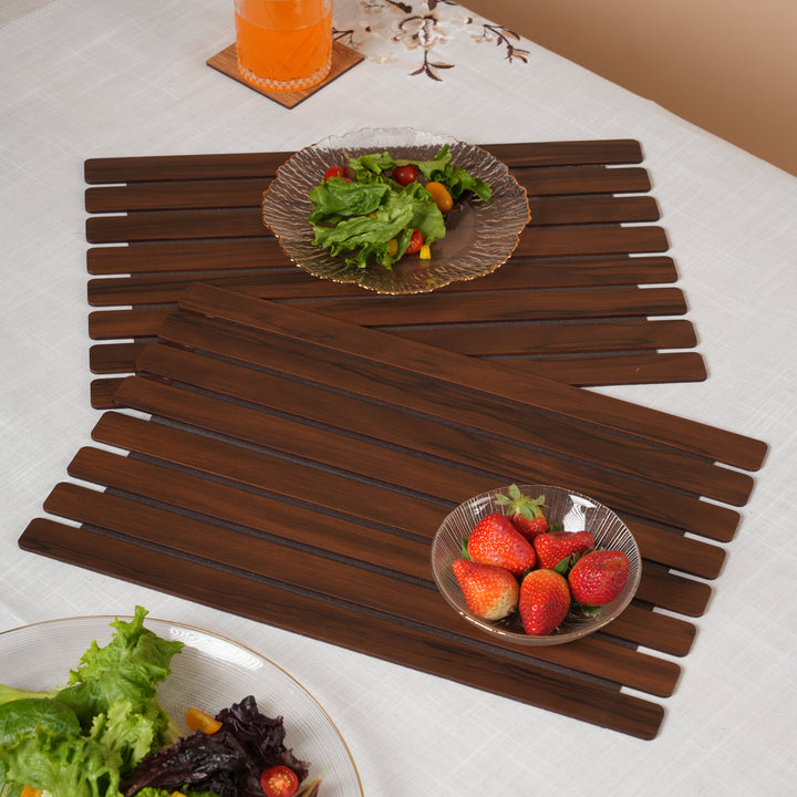 Contemporary Espresso Slat Rectangular Placemat Set of 2