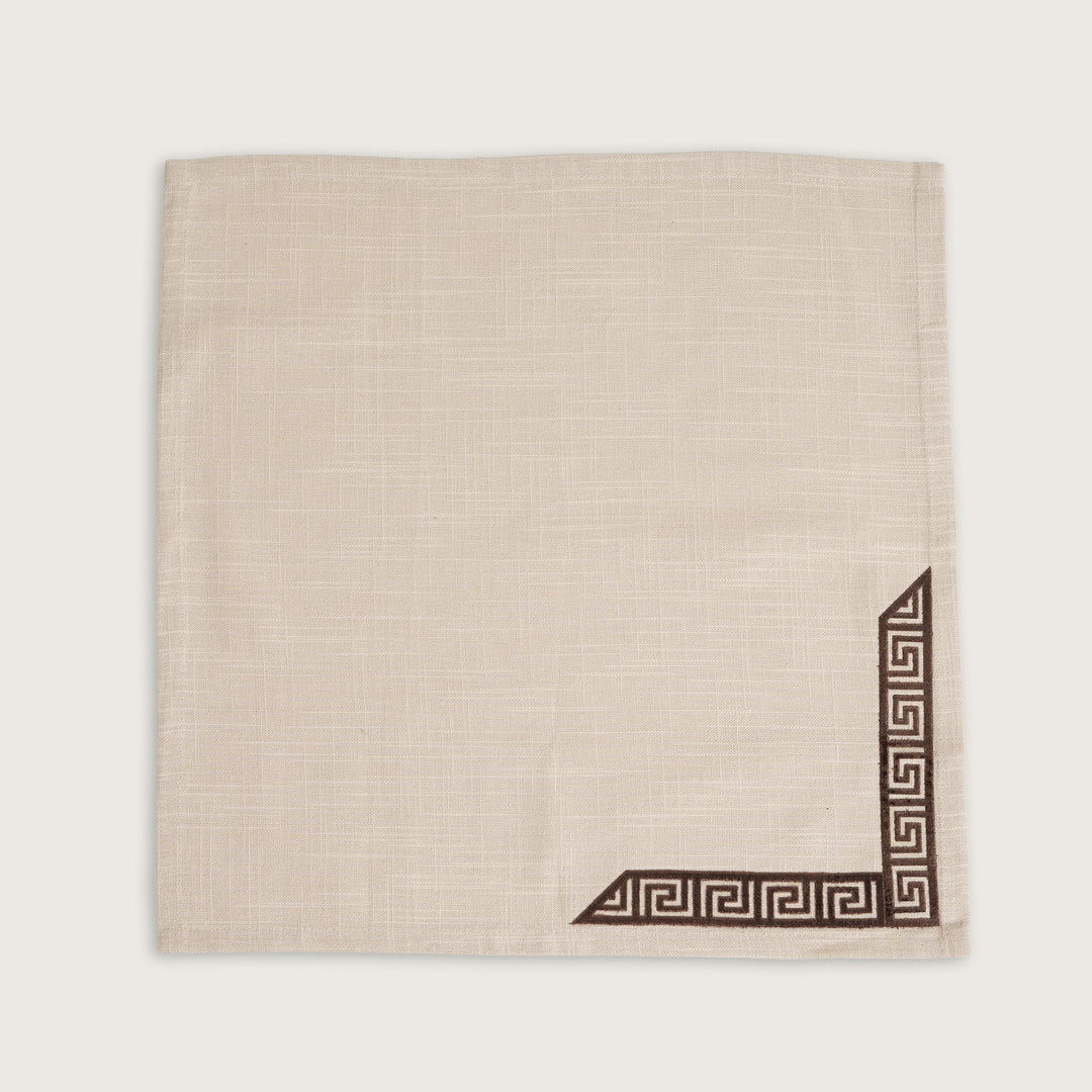 Ivory & Espresso Meander Embroidered Napkins - Set of 6