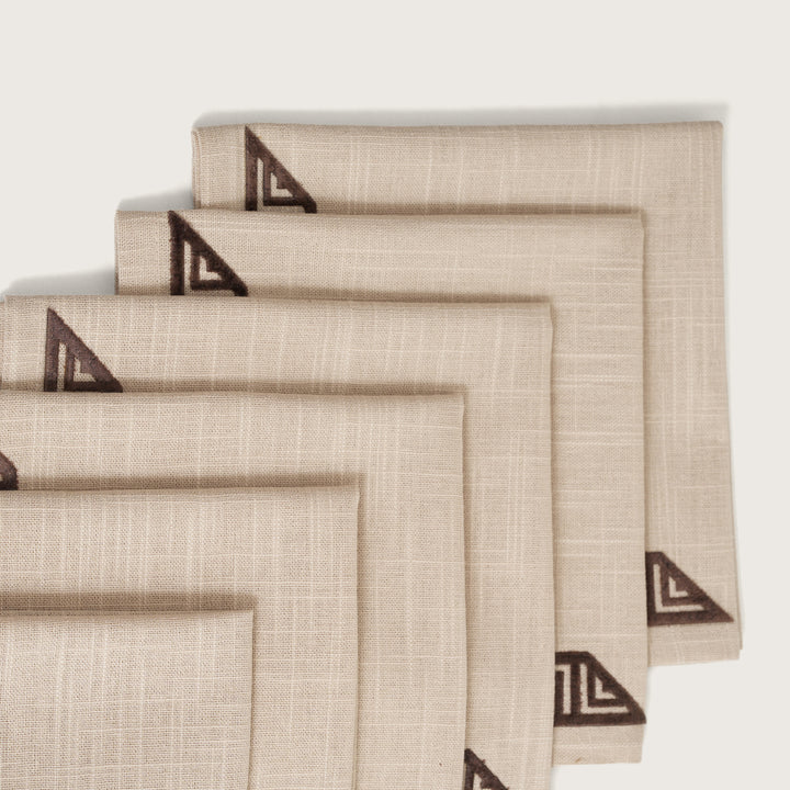 Ivory & Espresso Meander Embroidered Napkins - Set of 6