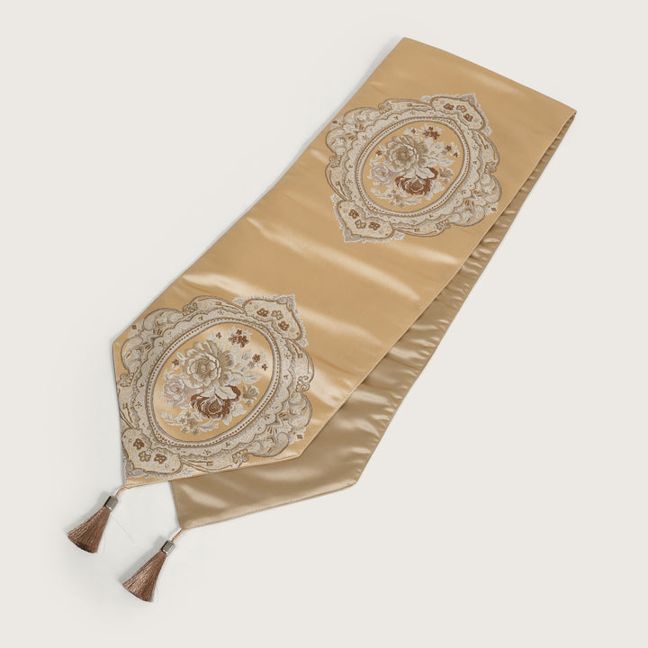 Victorian Floral Table Runner with Tasseled Trim Available In 4 Shades