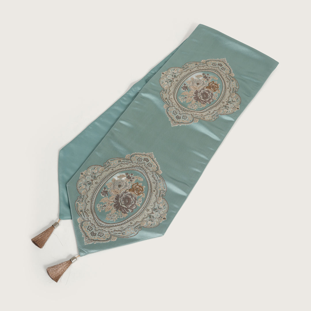 Victorian Floral Table Runner with Tasseled Trim Available In 4 Shades