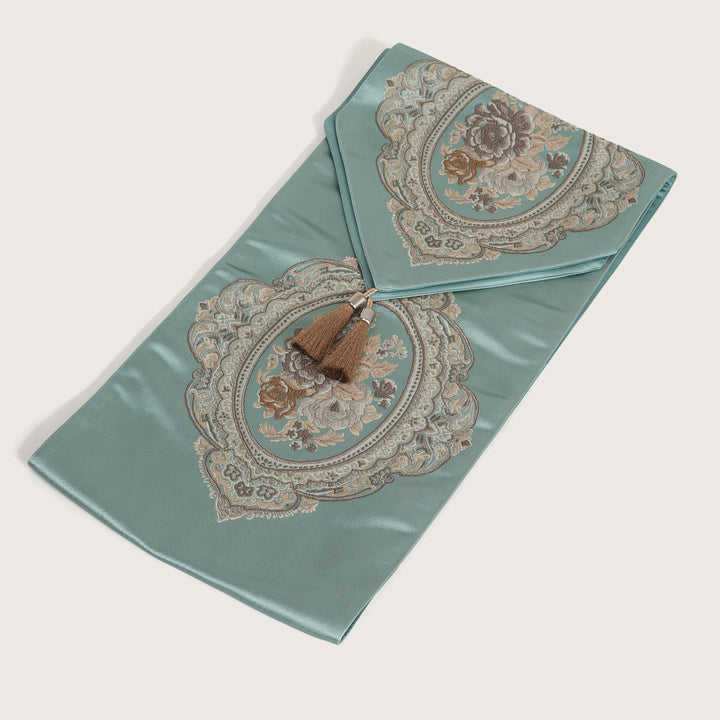 Victorian Floral Table Runner with Tasseled Trim Available In 4 Shades