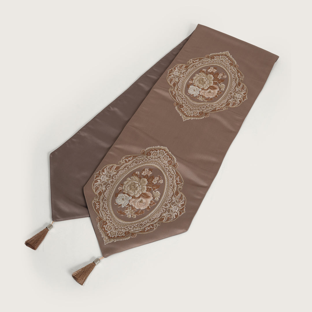 Victorian Floral Table Runner with Tasseled Trim Available In 4 Shades