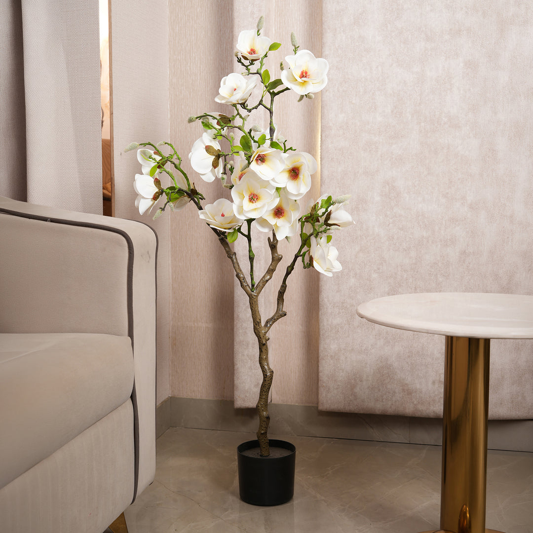 Artificial White Magnolia Tree with Realistic Blooms
