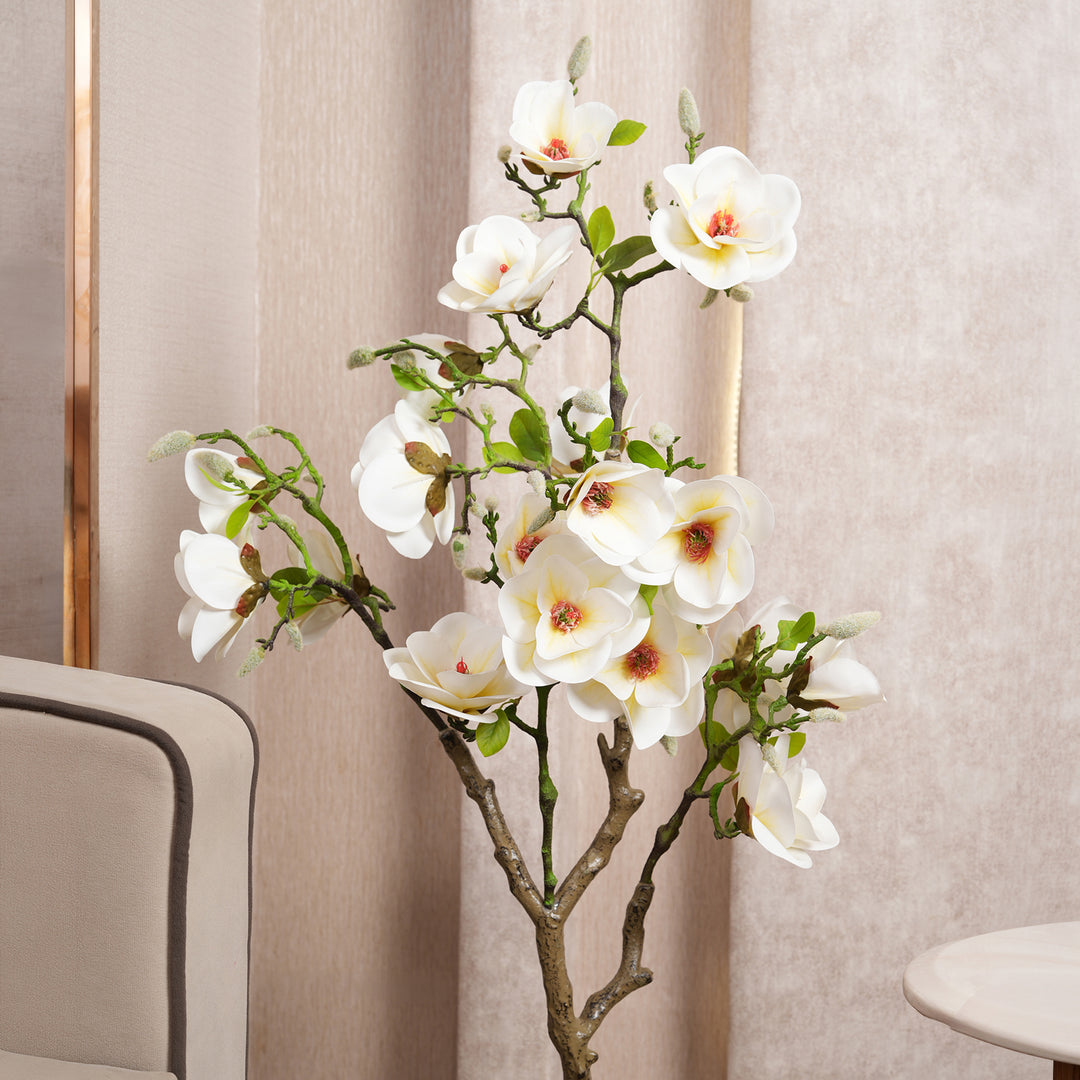 Artificial White Magnolia Tree with Realistic Blooms