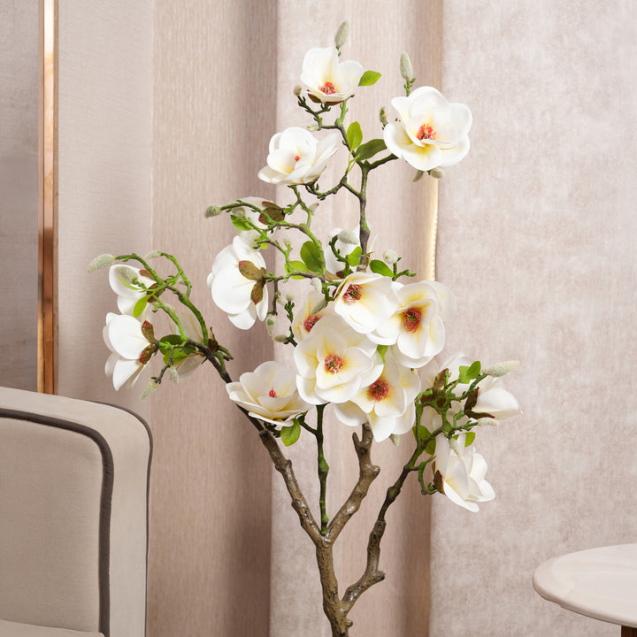 Artificial White Magnolia Tree with Realistic Blooms