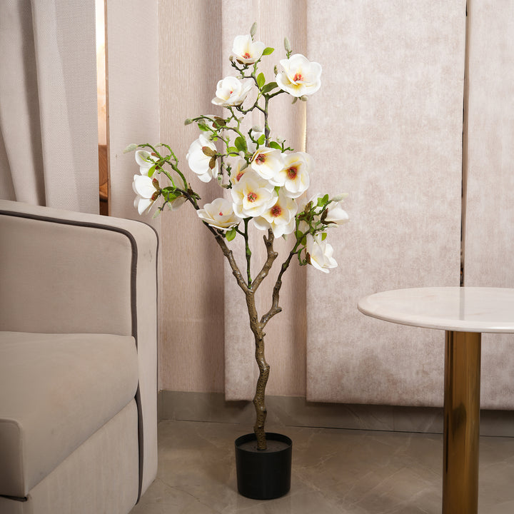Artificial White Magnolia Tree with Realistic Blooms